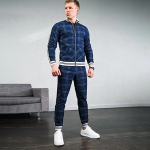 Custom Vendors Men's Check Print Sublimated Bomber <b>Jacket</b> Track Suit Zip Enclosure Ribbed Hem & Cuffs Striped Zipper Sweat Suit - Product Image 2