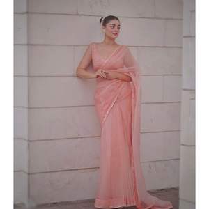 Vestido de noche de diseñador, Sari de fiesta elegante con secuencia bordada - Product Image 5