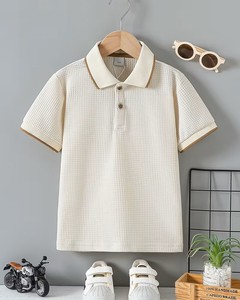 Boys Waffle Knit Cotton Eco-Friendly Quick Dry 180g Polo Shirt Short Sleeve Solid Color Breathable Casual Wear - Product Image 1
