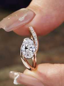 Anillo de Moissanita Ovalada de 1.00CT con Engaste Torsionado, Certificado IGI, Anillo Infinito Romántico para Mujer, Plata 925, Regalo para Boda/Fiesta - Product Image 3