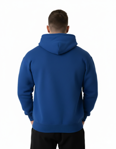 Sweat-shirt à capuche unisexe bleu uni de haute qualité, fermeture éclair intégrale, molleton épais et chaud, coupe oversize 430g, anti-plis, séchage rapide, OEM 100% - Product Image 2