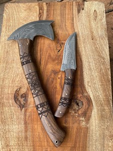 Couteau à pizza industriel artisanal en acier Damas, ensemble de 9 lames, manche en bois de noyer, tête de hache pour pizza - Product Image 5