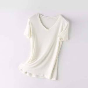 Unisex V Neck <b>Short</b> <b>Sleeve</b> Solid Jersey Knitted T-<b>Shirt</b> 100% Cotton Breathable Sporty Regular Fit Winter <b>White</b> RICSA Plain Dyed - Product Image 1