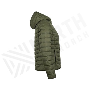 Hooded Quilted Jacket Olive Green Full Sleeve Winter Polyester Filling Zipper Closure Regular Length - Product Image 2