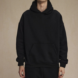 <b>Men's</b> Oversized Hooded Sweatshirt Solid Black Cotton Fleece Casual Hoodie Regular Fit Pocket Design Autumn Wear - Product Image 1