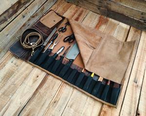 Handmade Leather Knife <b>Roll</b> Chef Knife Organizer <b>Bag</b> Durable Culinary Storage Case For Professionals LKR-0302 - Product Image 3
