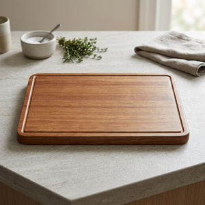 Grande planche à découper en teck durable avec poignée ergonomique, rainure pour les jus, conteneurs, couvercles, râpes et bloc à découper de FWE - Product Image 1