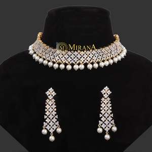 Moira Designer Choker and Earring <b>Set</b>-Gold Plated Zinc Alloy with Zircon <b>Emerald</b> Fashionable Ethnic Festival Wedding <b>Jewelry</b> - Product Image 2