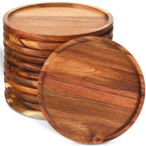 Bandeja Redonda de Madera para Servir - Diseño Clásico y Duradero para Bodas, para Comida, Té, Café, Desayuno y Bocadillos - Product Image 6