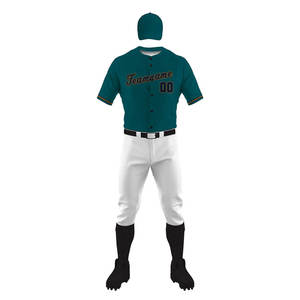 <b>Men's</b> Baseball Uniform Set Teal Jersey <b>White</b> Pants With Belt And Black <b>Socks</b> Breathable Polyester All Seasons Team Name - Product Image 2