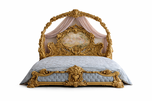 เตียงพระราชินีพระราชวังมหารานีสำหรับวิลล่าหรูหรา เฟอร์นิเจอร์ห้องนอนไม้แกะสลักอย่างดี ชุดตกแต่งภายในห้องนอนสีทองสุดคลาสสิก สไตล์อเมริกัน - Product Image 2