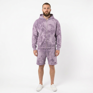 <b>Men's</b> Custom <b>Hoodie</b> <b>And</b> <b>Shorts</b> <b>Set</b> Cotton Fleece Two Piece Streetwear Outfit With Screen Print Graphic Drawstring <b>Shorts</b> - Product Image 5