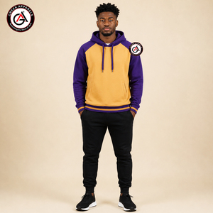GEEK APPARELS Sweat à capuche raglan pour homme, violet et jaune, avec blocs de couleur, coupe droite, pour l'automne - Product Image 4
