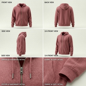 Sudadera con capucha premium para hombre, de forro polar grueso, personalizable, informal, con cremallera, para uso exterior. - Product Image 4