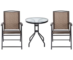 Hot Selling Durable Outdoor 3-Piece Bistro Set Metal Frame Wicker and Mesh Chairs with Glass Top <b>Round</b> <b>Table</b> for Hotel Use - Product Image 4