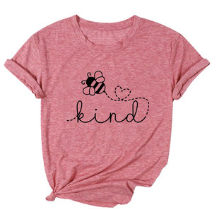 เสื้อยืดผ้าฝ้ายพิมพ์ลายสีชมพูสำหรับผู้หญิง คอกลม แขนสั้น ทรงหลวม สวมใส่สบาย เหมาะสำหรับฤดูใบไม้ผลิและฤดูร้อน - Product Image 1