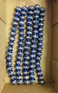 Handmade 12mm Blue Wedding Cake Glass Beads with Silver Swirl & Pink Floral Design | Lampwork Glass Beads Jewelry Making - Product Image 4