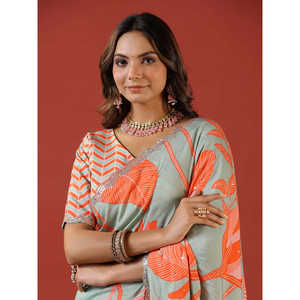 RV Creation Designer Pista Saree de mujer con bordado de secuencia Trabajo en el borde sin coser - Product Image 3