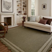 Tapis rectangulaire classique, couleur unie, laine et polyester, tissage plat, dos antidérapant, tapis de sol pour salon, épaisseur fine