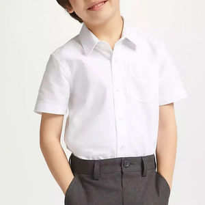 ชุดนักเรียนเด็กผู้ชาย ชั้นประถม เสื้อเชิ้ตแขนสั้นสีขาว ผ้าอ๊อกซ์ฟอร์ด กางเกงขาสั้นสีเทาเข้ม ผ้าโพลีเอสเตอร์/คอตตอน ตรวจจับวัสดุด้วยเข็ม - Product Image 5