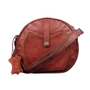 Bolso bandolera redondo de cuero genuino para mujer – Bolso de hombro circular ligero con cierre de cremallera - Product Image 1