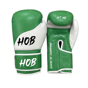 Guantes de Boxeo HOB de Piel Sintética, Guantes de Entrenamiento Verdes y Blancos con Velcro, Transpirables, Unisex para Adultos - Product Image 1