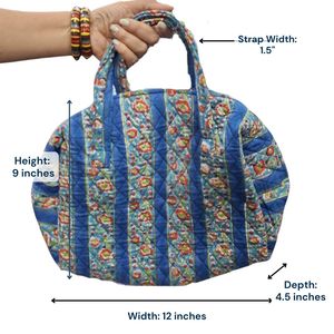 Bolso de Viaje Mini Duffle de Algodón Acolchado con Estampado Artesanal, Estilo Boho, Hecho a Mano, Étnico, para Gimnasio, Uso Diario, Elegante - Product Image 5