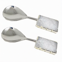 Cuchara de Cuarzo Blanco Grande con Ágata, Figura Artesanal de Mascota, Artesanía de Cristal, Piedras Naturales, Regalo de Negocios, Cuchara de Cocina