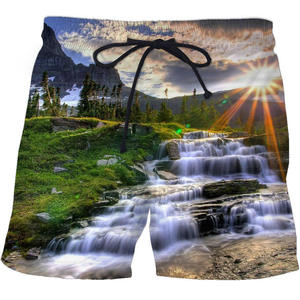 Shorts de Playa a Rayas para Hombre, Ecológicos, Transpirables, de Spandex/Poliéster, de Secado Rápido, con Cordón Ajustable, Estampado de Palmeras - Product Image 4