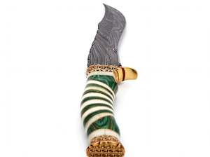 Handcrafted Damascus Steel Recurve Utility <b>Knife</b> Green Wood <b>Bone</b> <b>Handle</b> Brass Guard Field Tool - Product Image 2