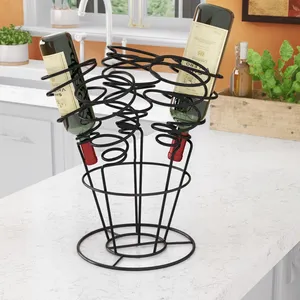 Soporte de Vino Metálico Contemporáneo Hecho a Mano con Diseño Artístico de Hierro, Soporte Redondo para Botellas de Vino de 14" de Alto x 12" de Diámetro, Duradero - Product Image 4
