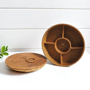 Unique divided caddy box for teabag holder best seller tea accessories natural rattan <b>lidded</b> <b>boxes</b> - Product Image 4