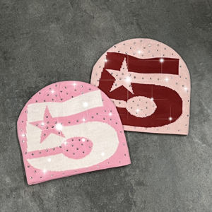 Gorro de punto personalizado con pedrería y estampado jacquard integral, gorro de invierno con bajo MOQ - Product Image 4