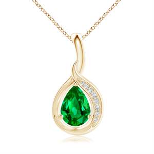 14K <b>Solid</b> <b>Gold</b> Natural Pear-Shaped Emerald And Diamond Loop <b>Pendant</b> Fine Jewellery Classic Anniversary Wedding Gift For Her 2026 - Product Image 1
