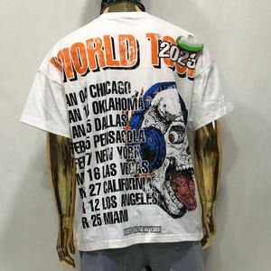 T-shirt surdimensionné en coton épais personnalisé, imprimé graphique vintage crâne, streetwear hip-hop, coupe ample, blanc, pour homme, haute qualité - Product Image 4