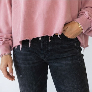 Sweat-shirt oversize à col rond pour femme, 100% coton, imprimé, épaules tombantes, manches longues, streetwear d'hiver, bords bruts - Product Image 5