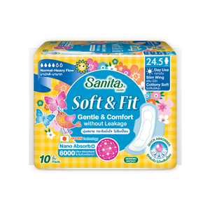 Sanita Soft & Fit Slim Winged, Toallas Sanitarias con Alas, 24.5cm, Suaves como la Algodón, Alta Absorbencia, Uso Diario, 10 Unidades - Product Image 1