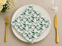 Serviette de table carrée en coton slub imprimé feuilles vertes pour mariage, fête, restaurant, dîner