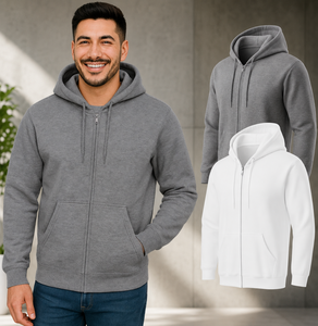 Sweat à capuche zippé pour homme grande taille, couleur unie, tricoté, impression sérigraphique, polyester écologique, anti-rétrécissement, 230g - Product Image 2