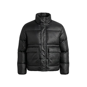 Hooded Quilted Waterproof <b>Bubble</b> Jacket Black Full Sleeve Winter Windproof Cotton Shell Knitted Fabric Polyester Filling Stand - Product Image 1