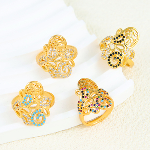 Bohemia Style Fashion <b>Gold</b> Plated <b>Ring</b> 21k <b>Gold</b> Color Zircon Dubai <b>Cocktail</b> <b>Rings</b> for Women Wedding Party Jewelry - Product Image 1