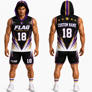 <b>Men's</b> 7v7 Flag Football Uniform Breathable Plus Size Summer Full Sublimation Navy Gold Anti-Bacterial Front Hooded Polyester Set - Product Image 3