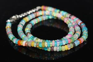 Collier en opale disco éthiopienne lisse, rondelle de 4 mm, collier multi-opales, collier en opale de feu, multicolore - Product Image 4