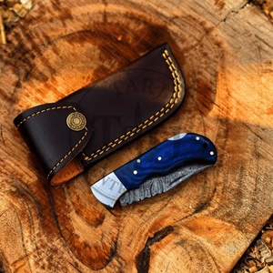 Premium Industrial Grade Damascus Steel Fixed Blade Hunting Pocket Knife Wood Handle Leather Sheath Outdoor Camping <b>Drop</b> Point - Product Image 2