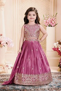 Girls Designer Lehenga Choli Set with Heavy Embroidery – Kids Party Wear Crop <b>Top</b> & Flared Skirt | Wedding & <b>Festive</b> - Product Image 1