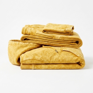 Conjunto Deportivo Unisex con Capucha de Poliéster/Algodón, Sudadera Amarilla con Efecto Lavado Ácido, Pantalones Deportivos de Corte Regular, Estilo Casual y Deportivo para Otoño - Product Image 6