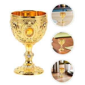 Coupe à vin moderne en métal sur pied, gobelet brillant en acier inoxydable - Product Image 6