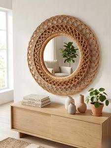 OEM Custom Boho Rattan <b>Wall</b> Mirror Vietnam Handwoven <b>Wicker</b> Round Mirror Natural Home <b>Decoration</b> Manufacturer - Product Image 2