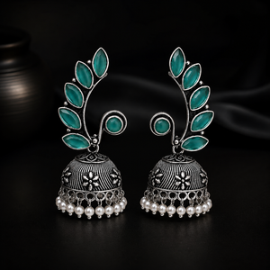 Aqua Green Jade <b>Silver</b> Plated Brass Vintage Bollywood <b>Dangle</b> Jhumka <b>Earrings</b> for Women Direct Factory Price - Product Image 6