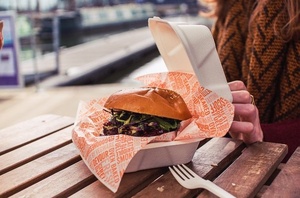 Eco Natural Burger <b>Box</b> 6x6 Inches Bagasse Fiber Disposable <b>Lunch</b> Container for Outdoor Catering Clamshell Food <b>Box</b> Meal Service - Product Image 1